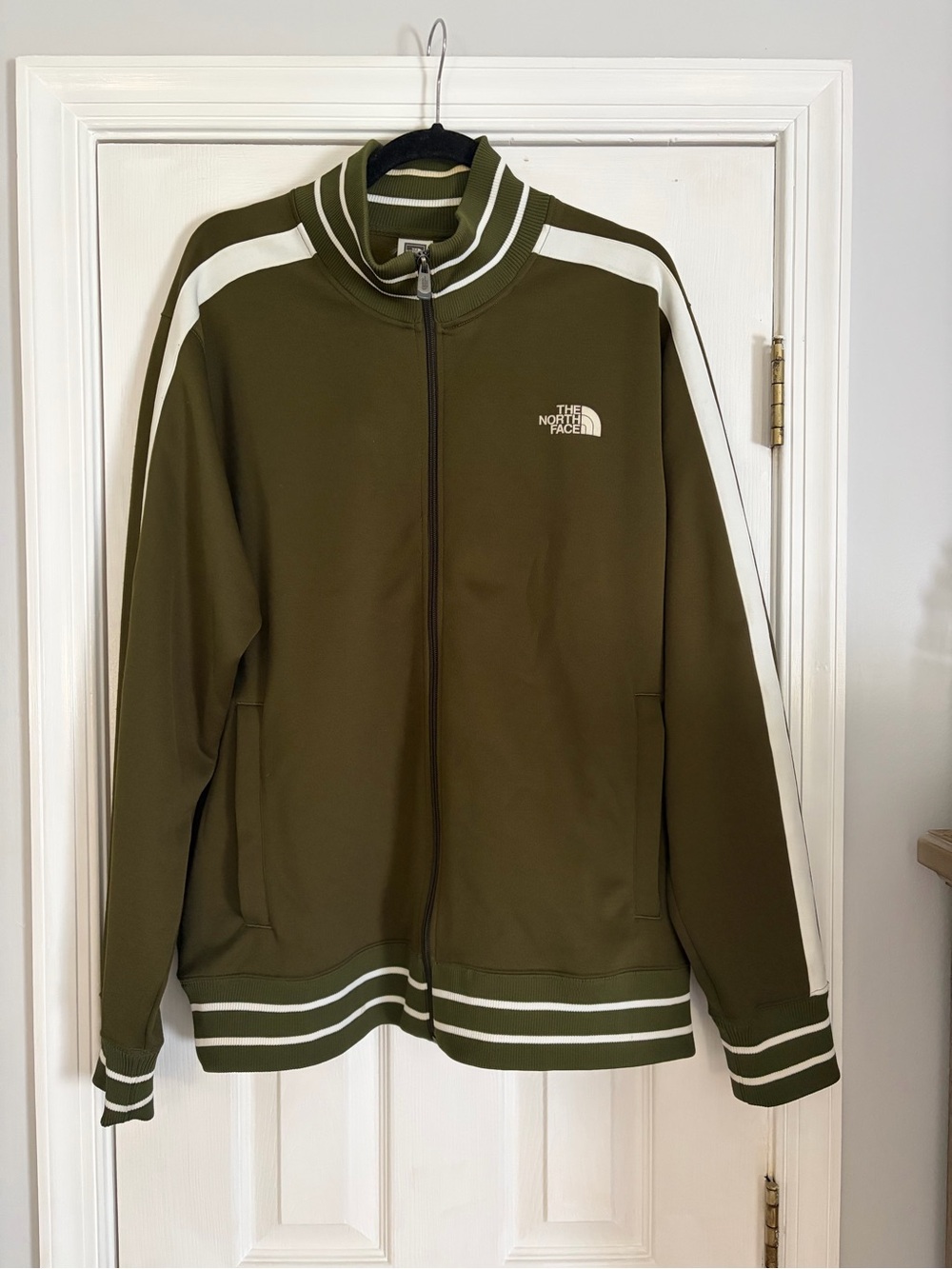 The North Face Olive Green & White Track Jacket